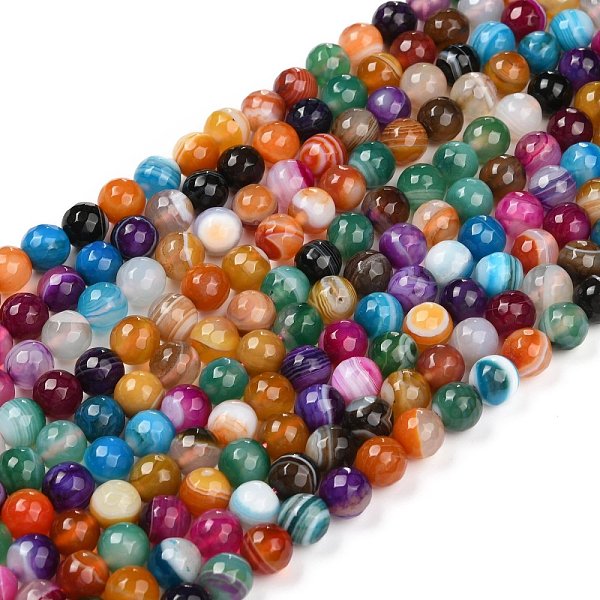 

PandaHall Natural Striped Agate/Banded Agate Beads Strands, Dyed, Faceted, Round, Colorful, 6mm, Hole: 1mm, about 66pcs/strand, 15.7 inch...