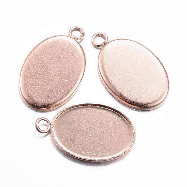 

PandaHall Ion Plating(IP) 304 Stainless Steel Pendant Cabochon Settings, Plain Edge Bezel Cups, Oval, Rose Gold, Tray: 14x10mm...