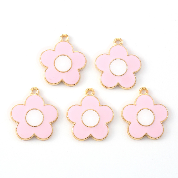 

PandaHall Alloy Enamel Pendants, Flower, Light Gold, Pearl Pink, 21.5x19x2mm, Hole: 1.6mm Alloy+Enamel Flower