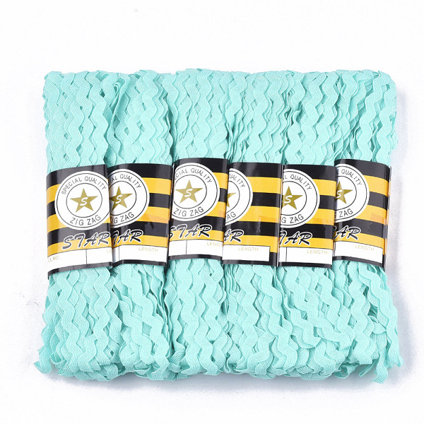

PandaHall Polypropylene Fiber Ribbons, Wave Shape, Pale Turquoise, 7~8mm, 15yard/bundle, 6bundles/bag Polypropylene None Cyan