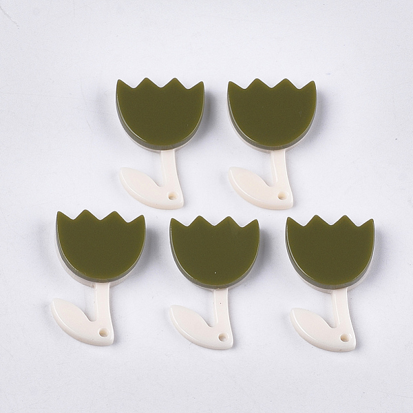 

PandaHall Cellulose Acetate(Resin) Pendants, Flower, Olive, 27.5x18x4.5mm, Hole: 1.4mm Cellulose Acetate Flower Green