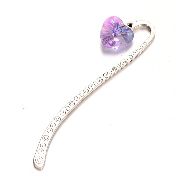 

PandaHall Antique Silver Alloy Glass Bookmarks, Heart, Medium Purple, 85mm Alloy Purple