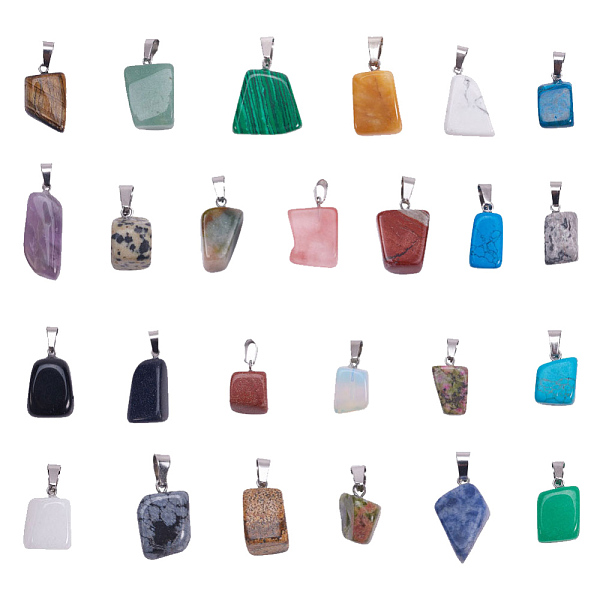

PandaHall Natural & Synthetic Mixed Gemstone Pendants, with Stainless Steel Snap On Bails, Nuggets, 15~35x10~20x5~15mm, Hole: 3x7.5mm Mixed...