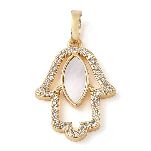 

PandaHall Brass Micro Pave Clear Cubic Zirconia Pendant, with Shell, Palm, Real 18K Gold Plated, White, 23.5x17.5x2.5mm, Hole: 4x3.5mm...