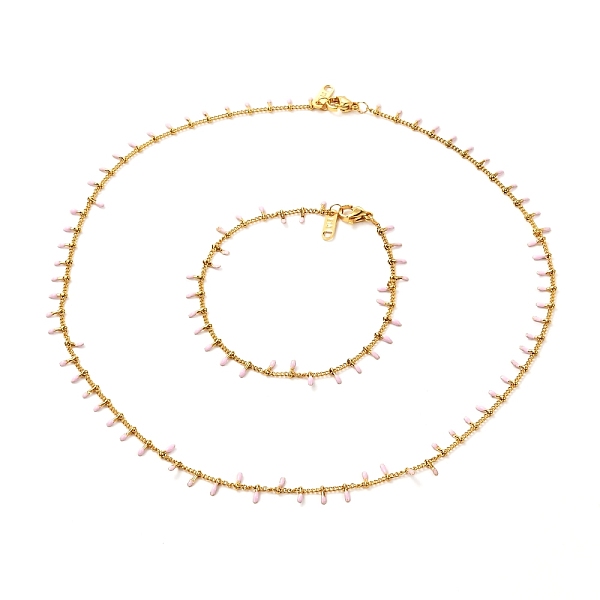 

PandaHall 304 Stainless Steel Enamel Curb Chain Necklaces & Bracelet Set, with Chain Tabs, Jump Rings & Lobster Claw Clasps, Pink, Golden...