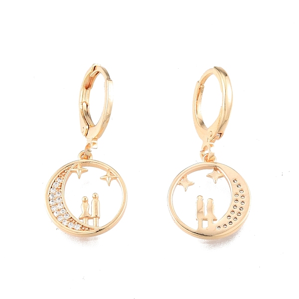 PandaHall Clear Cubic Zirconia Moon with Couples Dangle Leverback Earrings, Brass Jewelry for Women, Cadmium Free & Nickel Free & Lead Free...