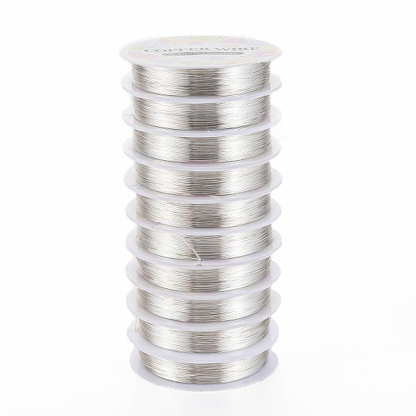 

PandaHall Round Copper Jewelry Wire, Nickel Free, Silver Color Plated, 26 Gauge, 0.4mm, about 49.21 Feet(15m)/roll Copper Round Silver