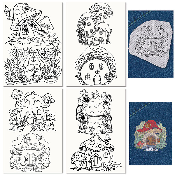 

PandaHall Non-Woven Water Soluble Embroidery Patterns, Wash Away Embroidery Stabilizer, Stick and Stitch Embroidery Paper, Mushroom House...