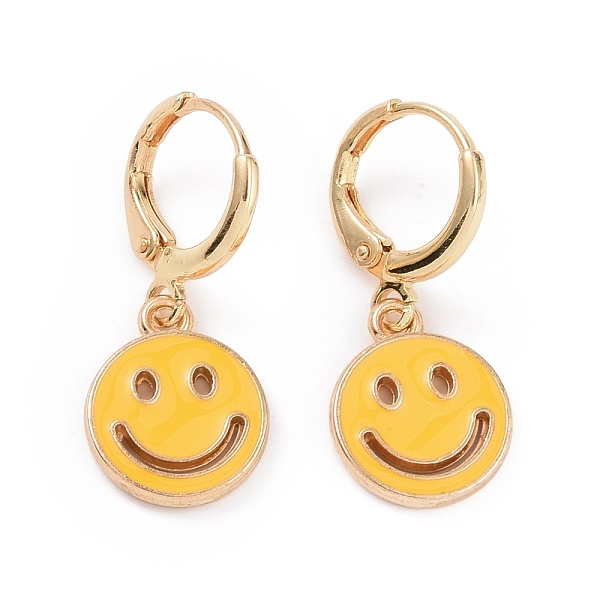 

PandaHall Hollow Out Smiling Face Enamel Hoop Earrings for Women, Double Side Light Gold Tone Alloy Dangle Earrings, Gold, 25mm, Pin: 0.7mm...