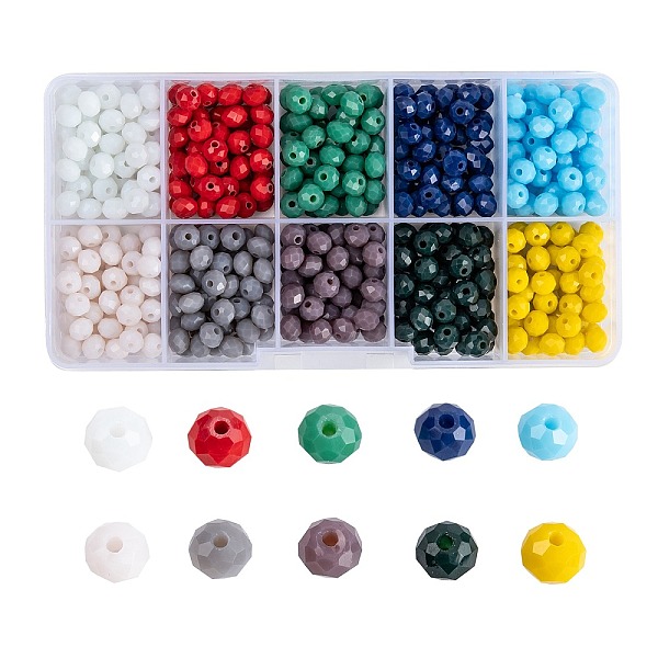 

PandaHall Opaque Solid Color Glass Beads, Faceted, Rondelle, Mixed Color, 6x5mm, Hole: 1mm, 10 colors, 50pcs/color, 500pcs/box Glass..., Multicolor