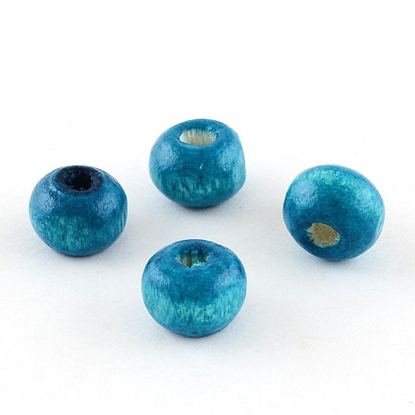 PandaHall Dyed Natural Wood Beads, Round, Nice for Children's Day Gift Making, Lead Free, Dark Turquoise, 6~7x5~6mm, Hole: 1.5mm, about...