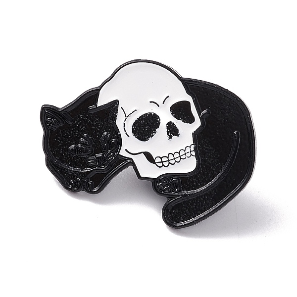 

PandaHall Cat and Skull Enamel Pin, Halloween Alloy Brooch for Backpack Clothes, Electrophoresis Black, Colorful, 24x30x1mm Alloy+Enamel