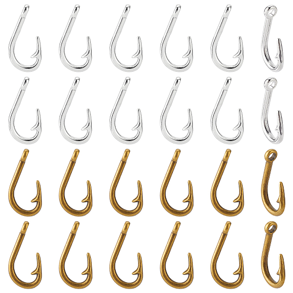 

PandaHall Fish Hook Charm, 40pcs 2 Colors Fishhooks Charms Pendants Tibetan Alloy Hook Pendants Metal Dangle Charms for DIY Jewellery...