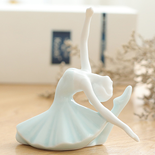 PandaHall Ceramics Yoga Girl Figurines, for Home Desktop Decoration, Azure, 80x110mm Ceramics Human Blue