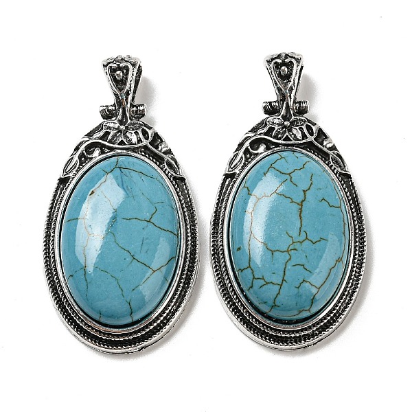 

PandaHall Synthetic Turquoise Big Pendants, Antique Silver Plated Alloy Oval Charms, 54x27.5x10~11mm, Hole: 7.5x5.5mm Synthetic Turquoise...