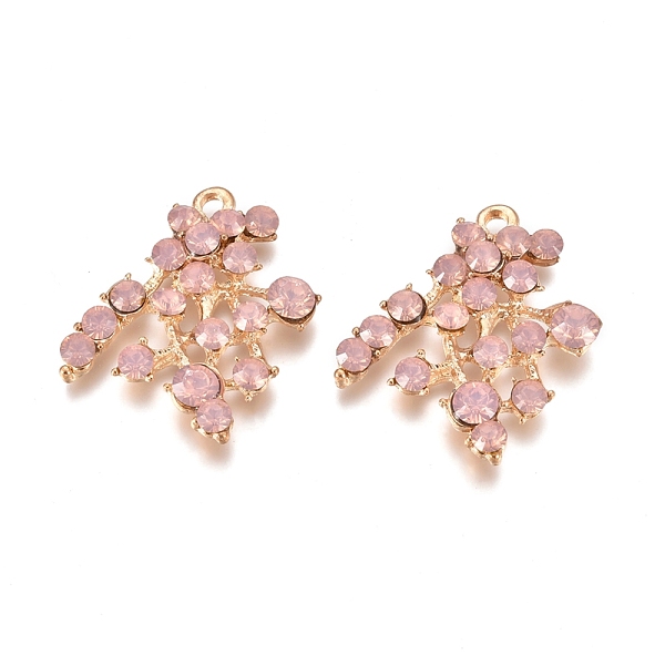 

PandaHall Alloy Pendant, with Rhinestone , Leaf, Light Golden, Light Rose, 31.5x29x5mm, Hole: 2.4mm Alloy+Rhinestone Leaf Pink