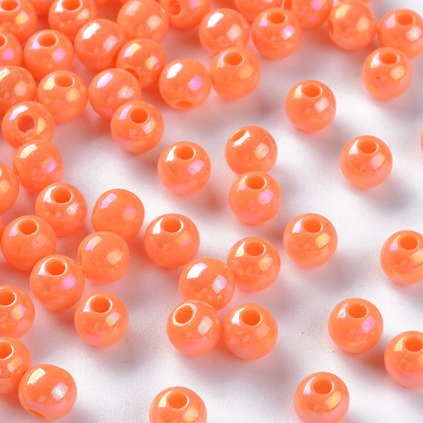 

PandaHall Opaque Acrylic Beads, AB Color Plated, Round, Coral, 6x5mm, Hole: 1.8mm, about 4400pcs/500g Acrylic Round Red