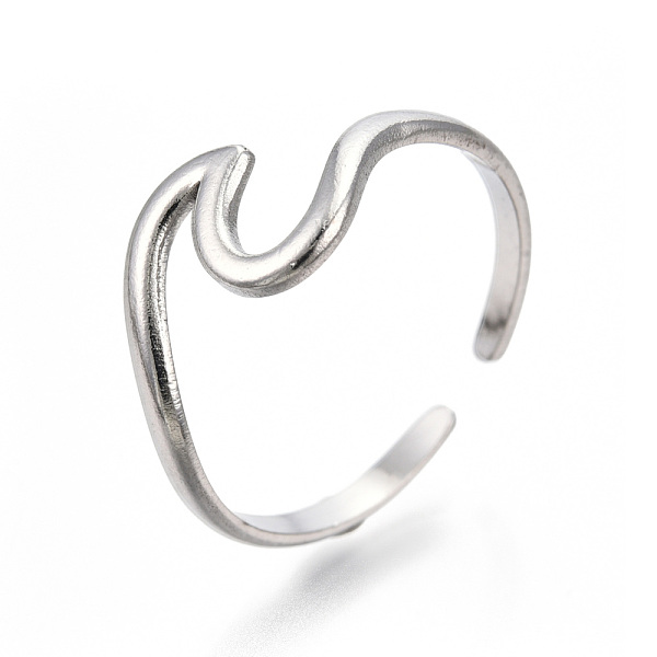 

PandaHall 304 Stainless Steel Sea Wave Cuff Rings, Open Rings for Women Girls, Stainless Steel Color, US Size 7(17.9mm) 304 Stainless Steel