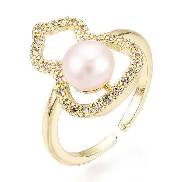 

PandaHall Natural Pearl Finger Open Cuff Ring Micro Pave Clear Cubic Zirconia, Brass Finger Rings, Gourd, Real 18K Gold Plated, US Size 6...