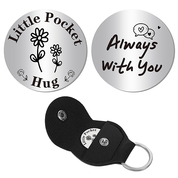 

PandaHall CREATCABIN Pocket Hug Token Keepsake Stainless Steel Double-Sided Long Distance Relationship Keepsake Thinking of You Gifts with..., Black