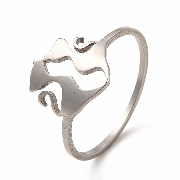 

PandaHall 304 Stainless Steel Double Cat Finger Ring for Women, Stainless Steel Color, Inner Diameter: 17.8mm 304 Stainless Steel