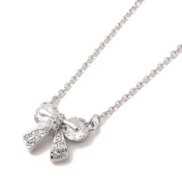 

PandaHall 304 Stainless Steel Pendant Necklaces, Brass Micro Pave Clear Cubic Zirconia Pendant Necklaces, Bowknot, 18.50 inch(47cm) Pendant..., Silver