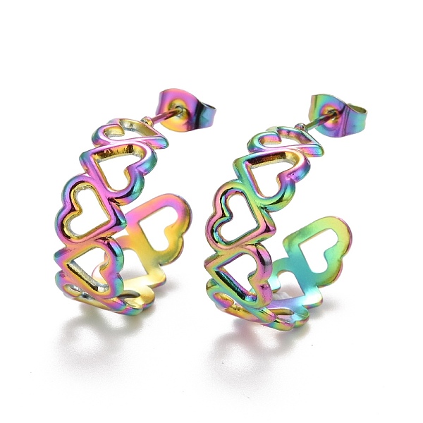 

PandaHall Ion Plating(IP) Rainbow Color 304 Stainless Steel Stud Earrings for Women, Hollow Heart Earrings, Rainbow Color, 21x25x8mm, Pin...