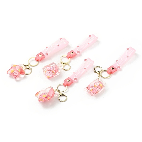 

PandaHall Star & Candy & Bear & Spuare Acrylic Pendant Keychain, with Light Gold Tone Alloy Lobster Claw Clasps, Iron Key Ring and PVC..., Pink