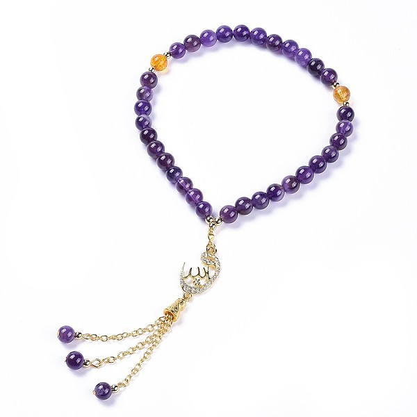 

PandaHall Allah Bracelets, with Natural Amethyst and Quartz Crystal(Dyed & Heated) Beads, Metal Findings, Burlap Packing Pouches Drawstring...