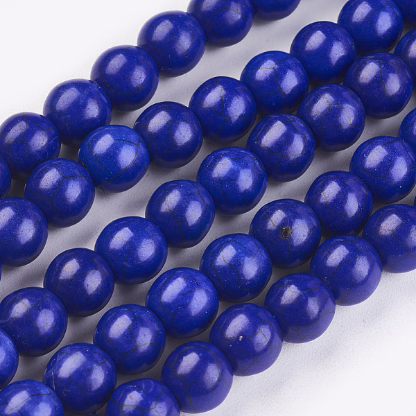 PandaHall Synthetic Turquoise Beads Strands, Dyed, Round, Medium Blue, 6mm, Hole: 1mm, about 67pcs/strand, 15.75 inch Synthetic Turquoise...