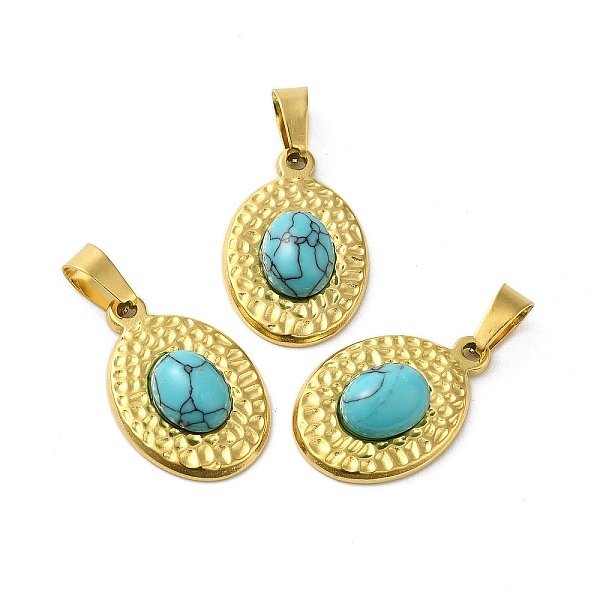 

PandaHall Synthetic Turquoise Pendants, 304 Stainless Steel Oval Charms, Real 18K Gold Plated, 23.5x16x5.5mm, Hole: 4x7.5mm Synthetic...