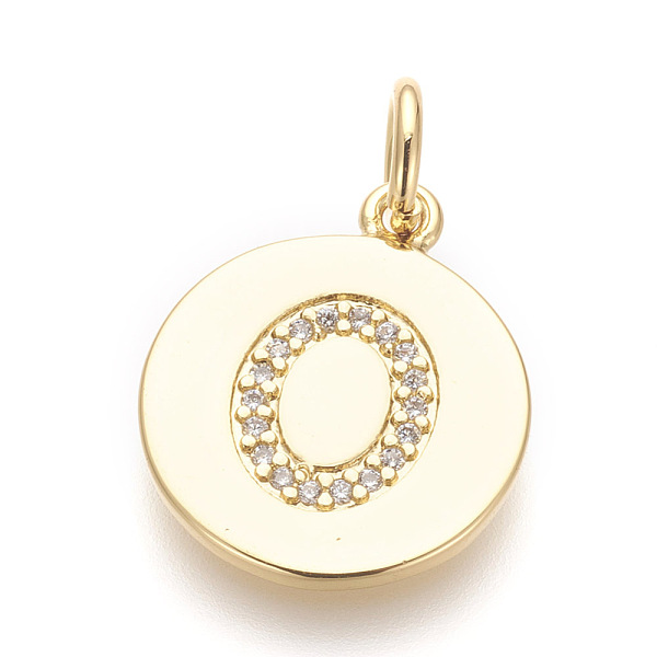 

PandaHall Brass Micro Pave Cubic Zirconia Pendants, Lead Free & Cadmium Free, Flat Round with Letter, Golden, Letter.O, 17.5x15x1.5mm, Hole..., Clear