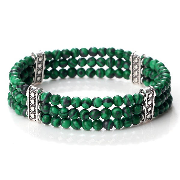 

PandaHall Round Synthetic Malachite & Alloy Multi-Strand Beaded Stretch Bracelets for Women Men Malachite