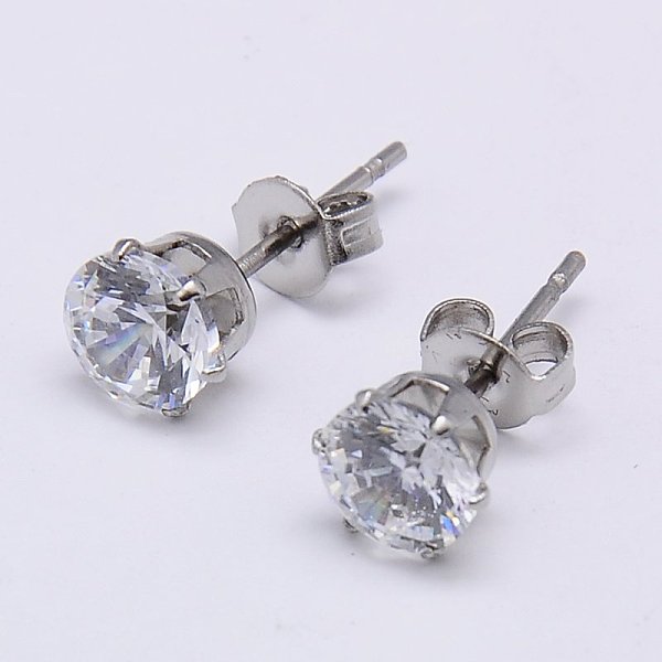 

PandaHall Cubic Zirconia Ear Studs, with 304 Stainless Steel Base, Flat Round, Stainless Steel Color, 9mm, Pin: 0.7mm Cubic Zirconia