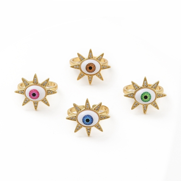

PandaHall Cubic Zirconia Sun with Evil Eye Open Cuff Ring with Acrylic, Real 18K Gold Plated Brass Jewelry for Women, Cadmium Free & Lead..., Multicolor