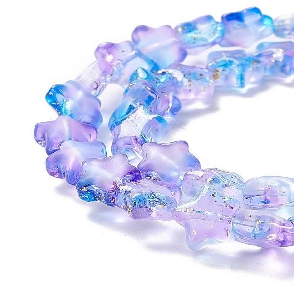

PandaHall Transparent Glass Beads, with Glitter Powder, Star, Lilac, 7.5~8x8.3x4mm, Hole: 0.7~1mm, about 50pcs/strand, 14.72~14.92 inch..., Purple