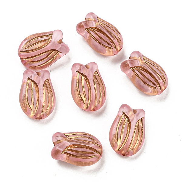 

PandaHall Plating Transparent Acrylic Beads, Golden Metal Enlaced, Tulipa, Pale Violet Red, 16x11.5x7mm, Hole: 2mm, about 670pcs/500g...