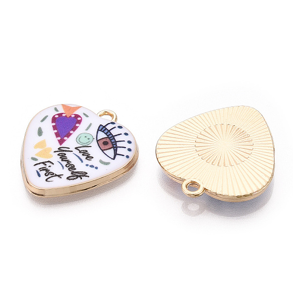 

PandaHall Printed Alloy Pendants, Light Gold Tone, Heart with Evil Eye Charms, Colorful, 25.5x23x3mm, Hole: 2mm Alloy Heart