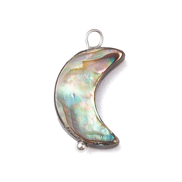

PandaHall Natural Abalone Shell/Paua Shell Pendants, with Silver Color Plated Brass Loops, Moon, 19x10.5x3.5mm, Hole: 2mm Paua Shell Moon