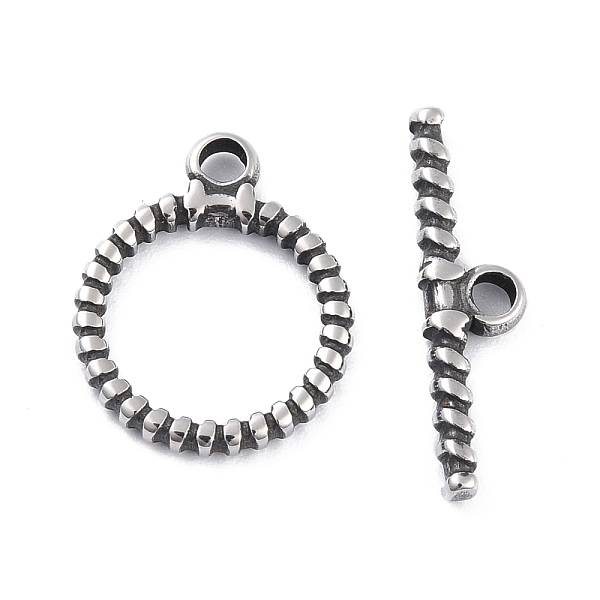 

PandaHall 304 Stainless Steel Toggle Clasps, Ring, Antique Silver, Ring: 19x15.5x2mm, Bar: 6x23x2.5mm, Hole: 2.6mm 304 Stainless Steel Ring