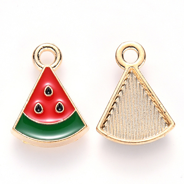 

PandaHall Alloy Enamel Pendants, Watermelon Slice, Light Gold, Red, 16x12x3mm, Hole: 2mm Alloy+Enamel Fruit Red