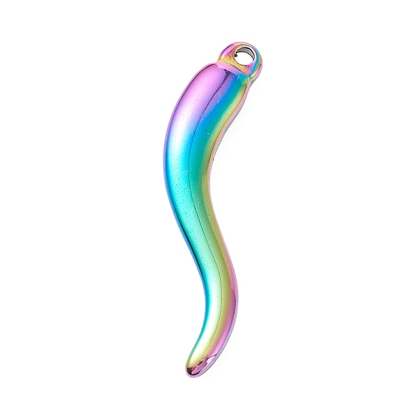 

PandaHall Vacuum Plating 304 Stainless Steel Pendants, Horn of Plenty, Rainbow Color, 36x8.5x5mm, Hole: 2mm 304 Stainless Steel Horn
