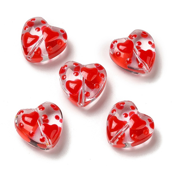 

PandaHall Transparent Glass Beads, with Enamel Wave Pattern, Heart, Red, 12x12x6.5mm, Hole: 1mm Glass Heart Red