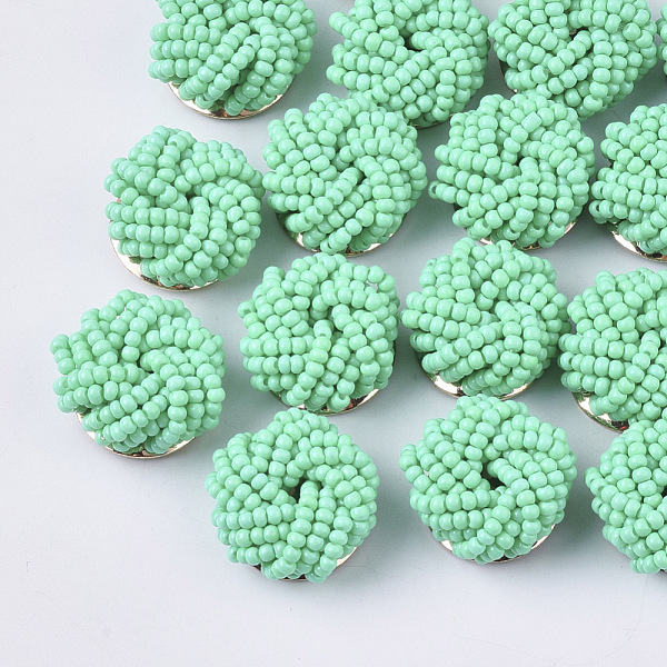 

PandaHall Glass Seed Beads Cabochons, Cluster Beads, with Golden Plated Iron Perforated Disc Settings, Flower, Aquamarine, 19~20x10~12mm..., Green