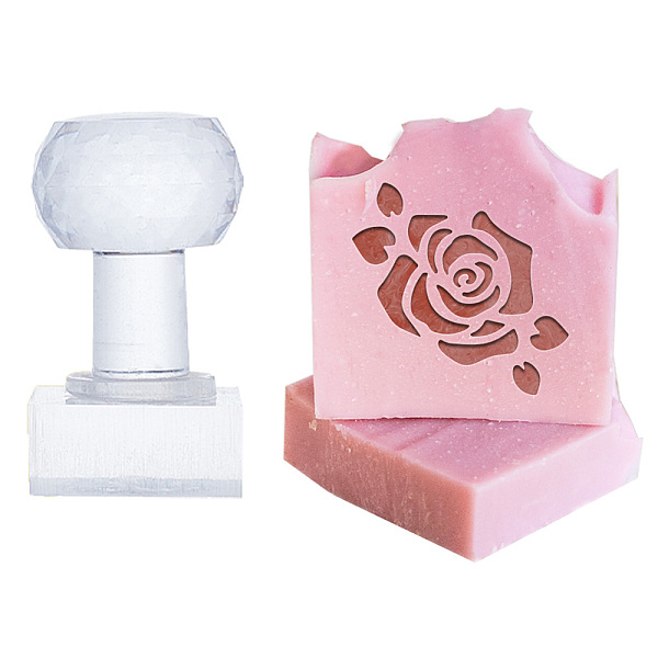 

PandaHall Clear Acrylic Soap Stamps with Big Handles, DIY Soap Molds Supplies, Rose, 60x38x38mm, Pattern: 35x35mm Acrylic Flower Clear