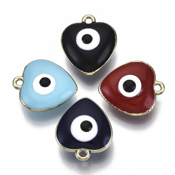 

PandaHall Alloy Enamel Pendants, Cadmium Free & Lead Free, Enamelled Sequins, Heart with Evil Eye, Light Gold, Mixed Color, 16x14x6~7mm..., Multicolor