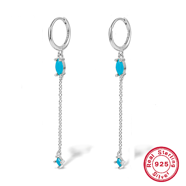 

PandaHall Rhodium Plated Platinum 925 Sterling Silver Hoop Earrings, Rhinestone Horse Eye Tassel Earrings, with 925 Stamp, Dark Turquoise...