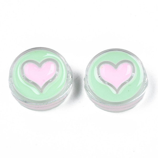 

PandaHall Transparent Acrylic Beads, with Enamel, Flat Round with Heart, Aquamarine, 23x9mm, Hole: 3mm Acrylic Flat Round Green