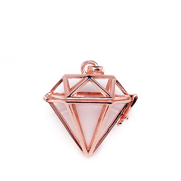 

PandaHall Brass Bead Cage Pendants, for Chime Ball Pendant Necklaces Making, Hollow Diamond Charm, Rose Gold, 39x30mm Brass Diamond