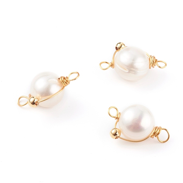 

PandaHall Natural Cultured Freshwater Pearl Pendants, with Brass Beads and Copper Wire, Round, Golden, 18~20x12~13x9~10mm, Hole: 1.5mm Pearl...